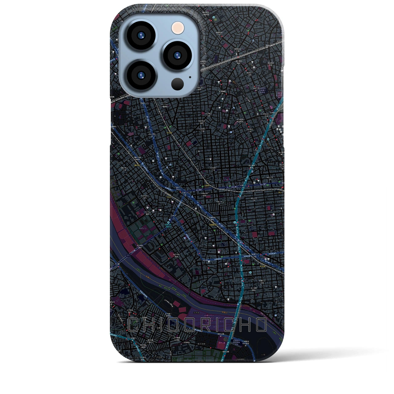 【千鳥町】地図柄iPhoneケース（バックカバータイプ・ブラック）iPhone 13 Pro Max 用