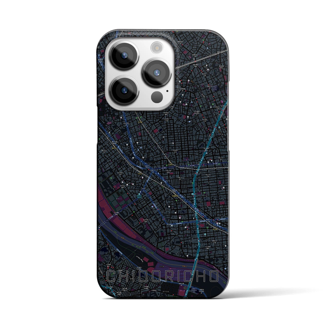 【千鳥町】地図柄iPhoneケース（バックカバータイプ・ブラック）iPhone 14 Pro 用