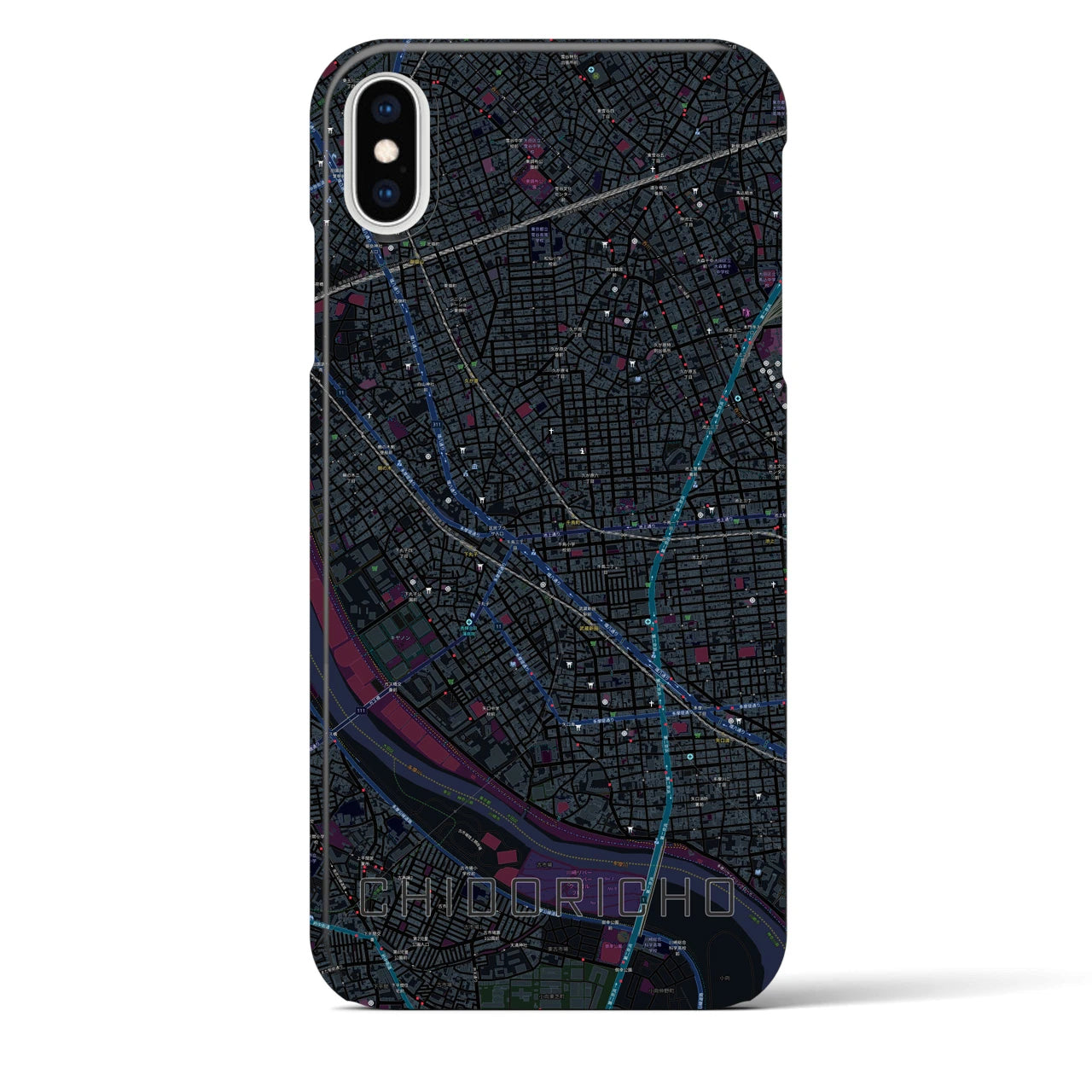 【千鳥町】地図柄iPhoneケース（バックカバータイプ・ブラック）iPhone XS Max 用
