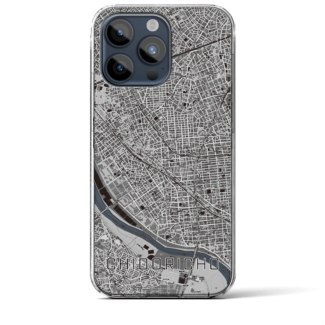 【千鳥町】地図柄iPhoneケース（クリアタイプ・モノトーン）iPhone 15 Pro Max 用