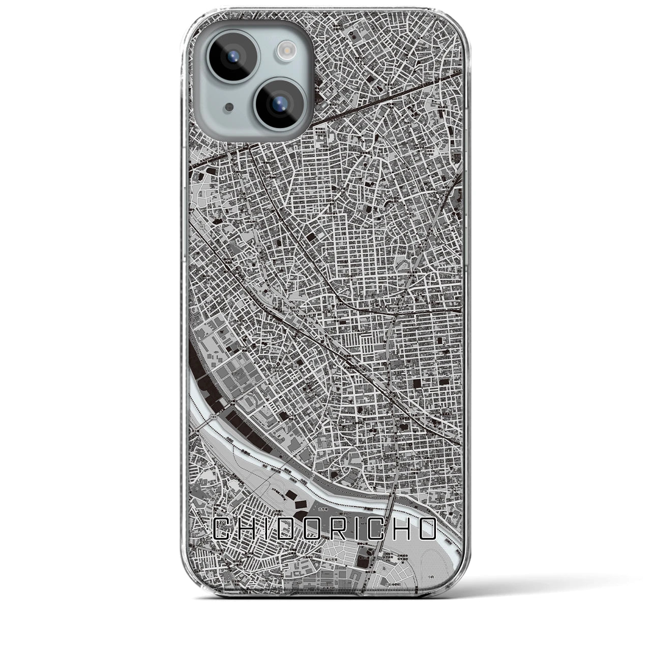 【千鳥町】地図柄iPhoneケース（クリアタイプ・モノトーン）iPhone 15 Plus 用