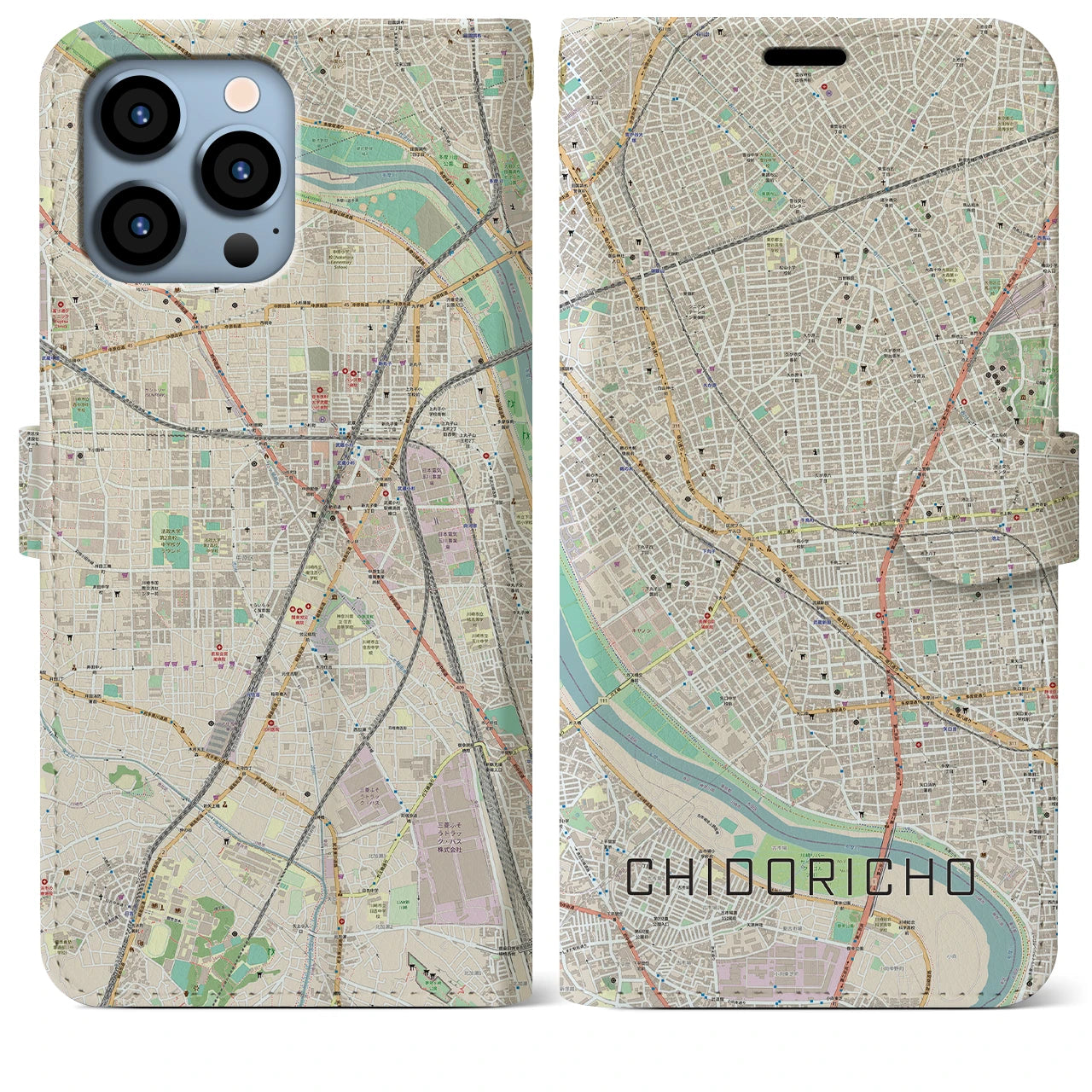 【千鳥町】地図柄iPhoneケース（手帳両面タイプ・ナチュラル）iPhone 13 Pro Max 用