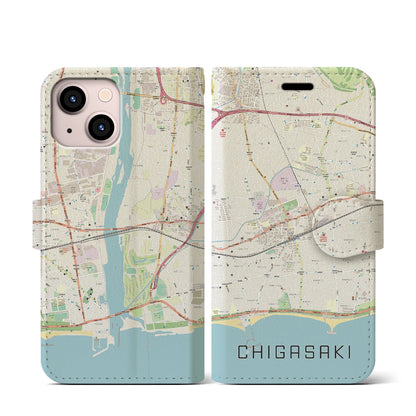 【茅ヶ崎2（神奈川県）】地図柄iPhoneケース（手帳タイプ）ナチュラル・iPhone 13 mini 用