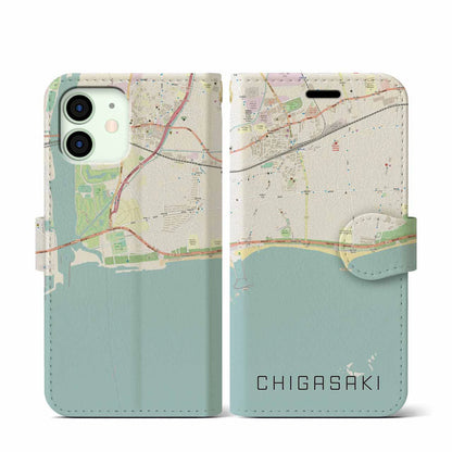 【茅ヶ崎（神奈川県）】地図柄iPhoneケース（手帳タイプ）ナチュラル・iPhone 12 mini 用