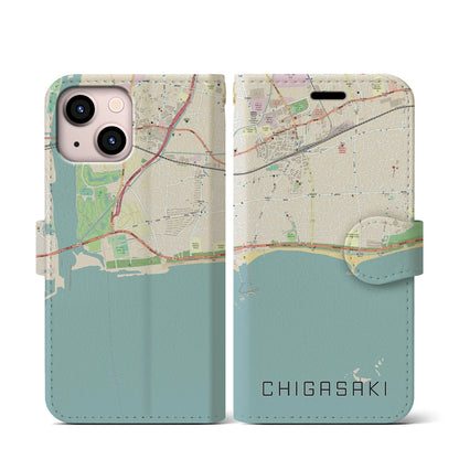【茅ヶ崎（神奈川県）】地図柄iPhoneケース（手帳タイプ）ナチュラル・iPhone 13 mini 用