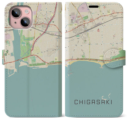 【茅ヶ崎（神奈川県）】地図柄iPhoneケース（手帳タイプ）ナチュラル・iPhone 15 Plus 用