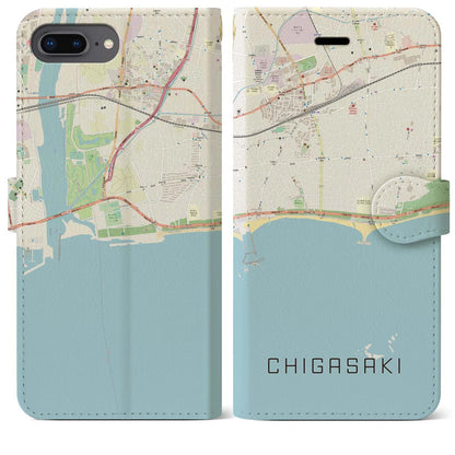 【茅ヶ崎（神奈川県）】地図柄iPhoneケース（手帳タイプ）ナチュラル・iPhone 8Plus /7Plus / 6sPlus / 6Plus 用