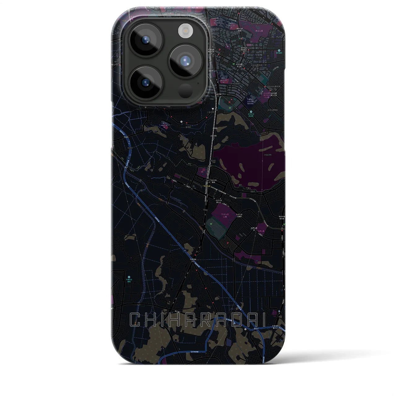【ちはら台】地図柄iPhoneケース（バックカバータイプ・ブラック）iPhone 15 Pro Max 用