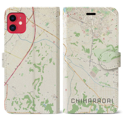 【ちはら台（千葉県）】地図柄iPhoneケース（手帳タイプ）ナチュラル・iPhone 11 用