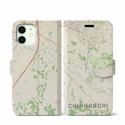 【ちはら台（千葉県）】地図柄iPhoneケース（手帳タイプ）ナチュラル・iPhone 12 mini 用