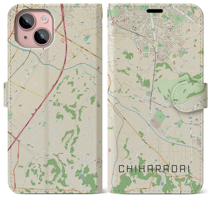 【ちはら台（千葉県）】地図柄iPhoneケース（手帳タイプ）ナチュラル・iPhone 15 Plus 用