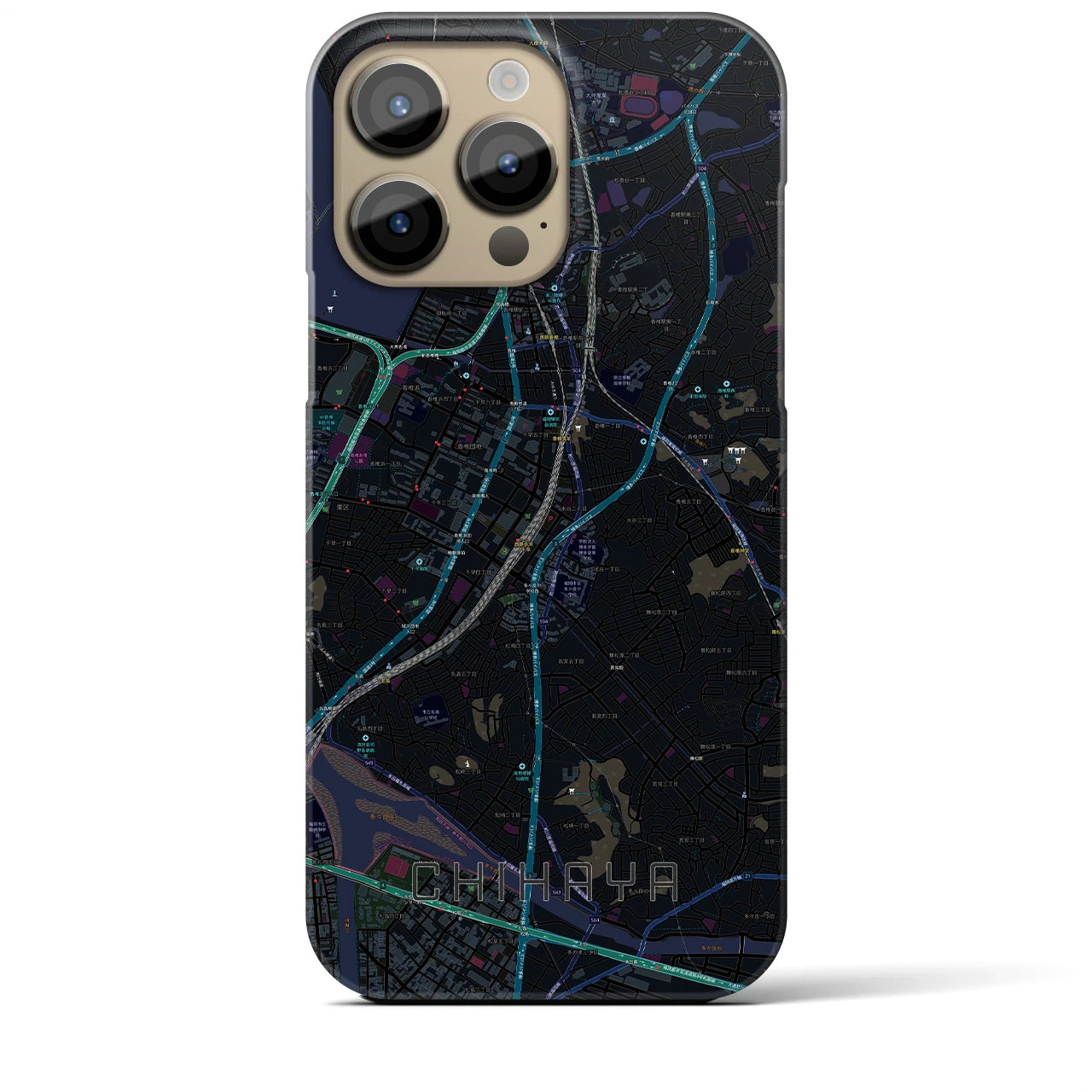 【千早】地図柄iPhoneケース（バックカバータイプ・ブラック）iPhone 14 Pro Max 用