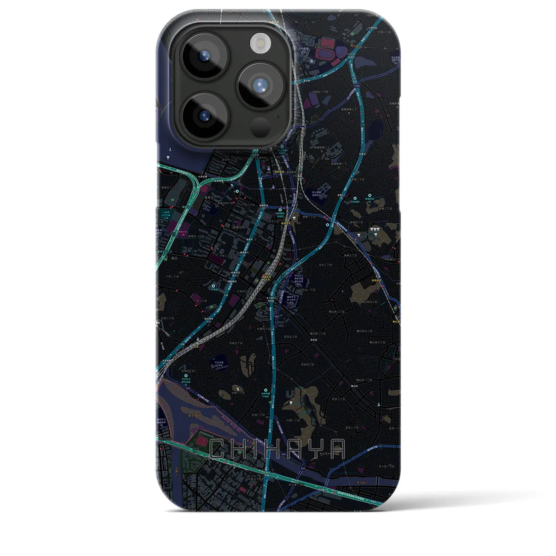 【千早】地図柄iPhoneケース（バックカバータイプ・ブラック）iPhone 15 Pro Max 用