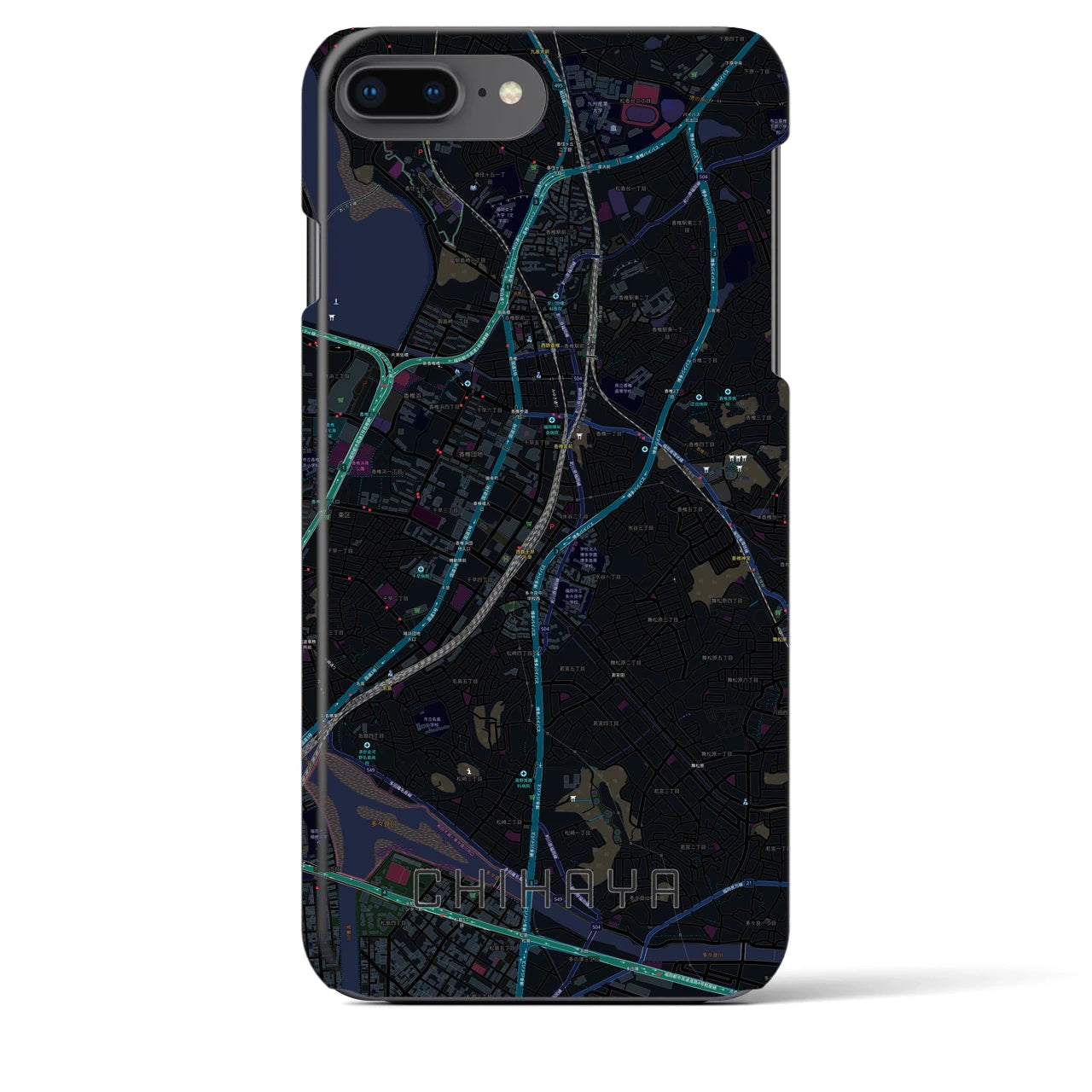 【千早】地図柄iPhoneケース（バックカバータイプ・ブラック）iPhone 8Plus /7Plus / 6sPlus / 6Plus 用