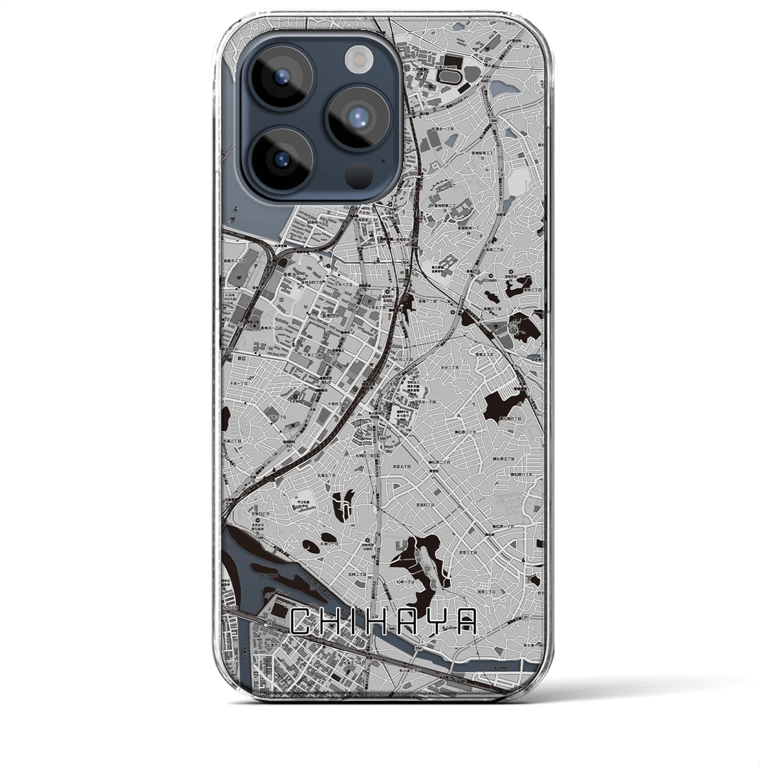 【千早】地図柄iPhoneケース（クリアタイプ・モノトーン）iPhone 15 Pro Max 用