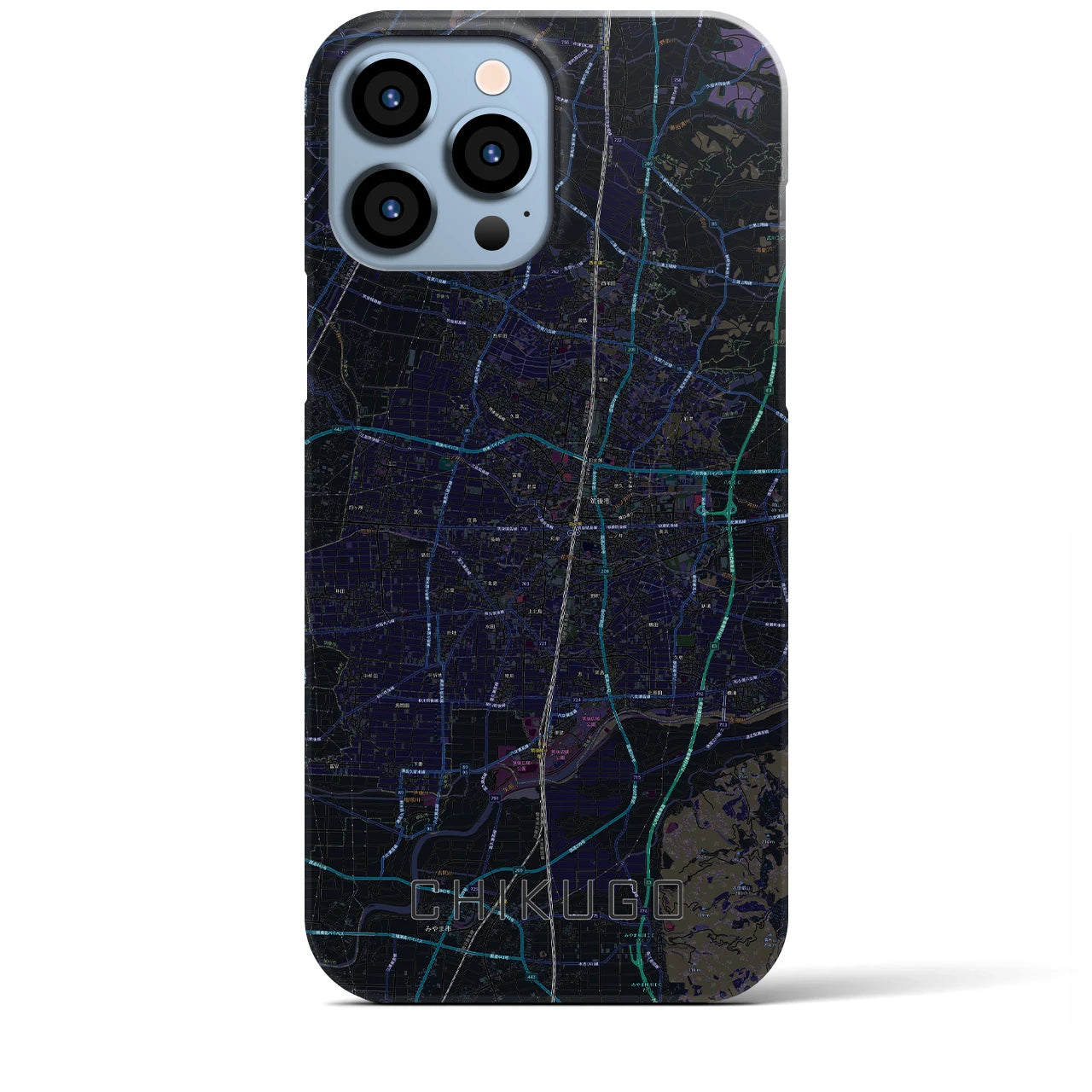 【筑後】地図柄iPhoneケース（バックカバータイプ・ブラック）iPhone 13 Pro Max 用