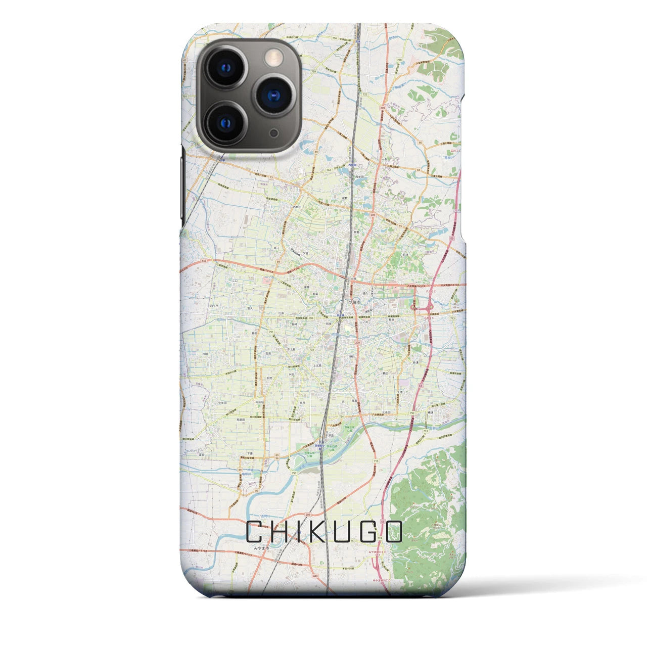 【筑後】地図柄iPhoneケース（バックカバータイプ・ナチュラル）iPhone 11 Pro Max 用