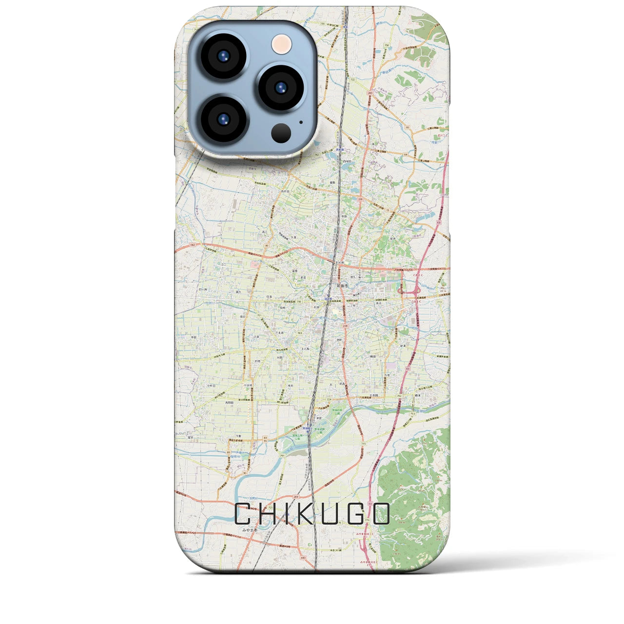 【筑後】地図柄iPhoneケース（バックカバータイプ・ナチュラル）iPhone 13 Pro Max 用