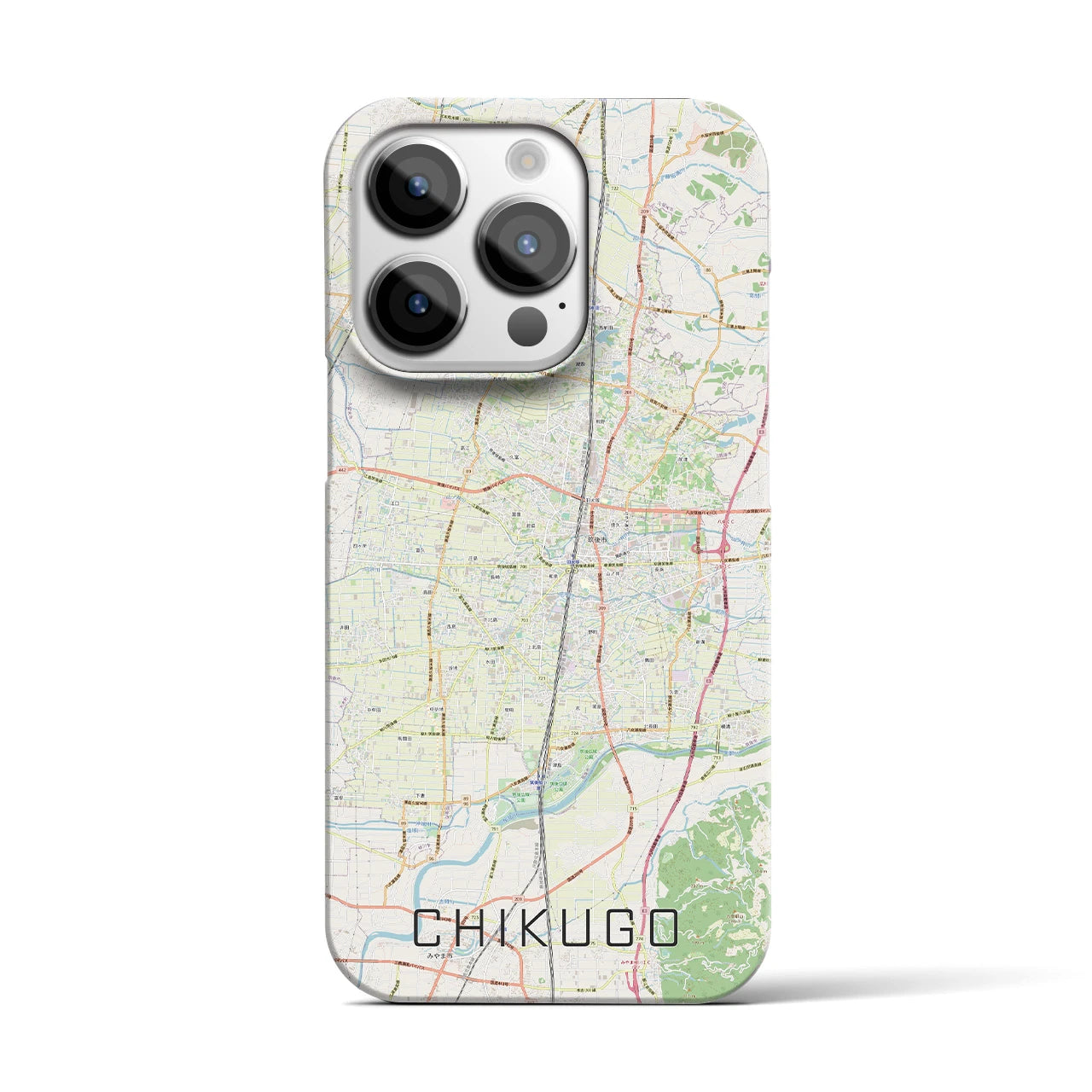 【筑後】地図柄iPhoneケース（バックカバータイプ・ナチュラル）iPhone 14 Pro 用