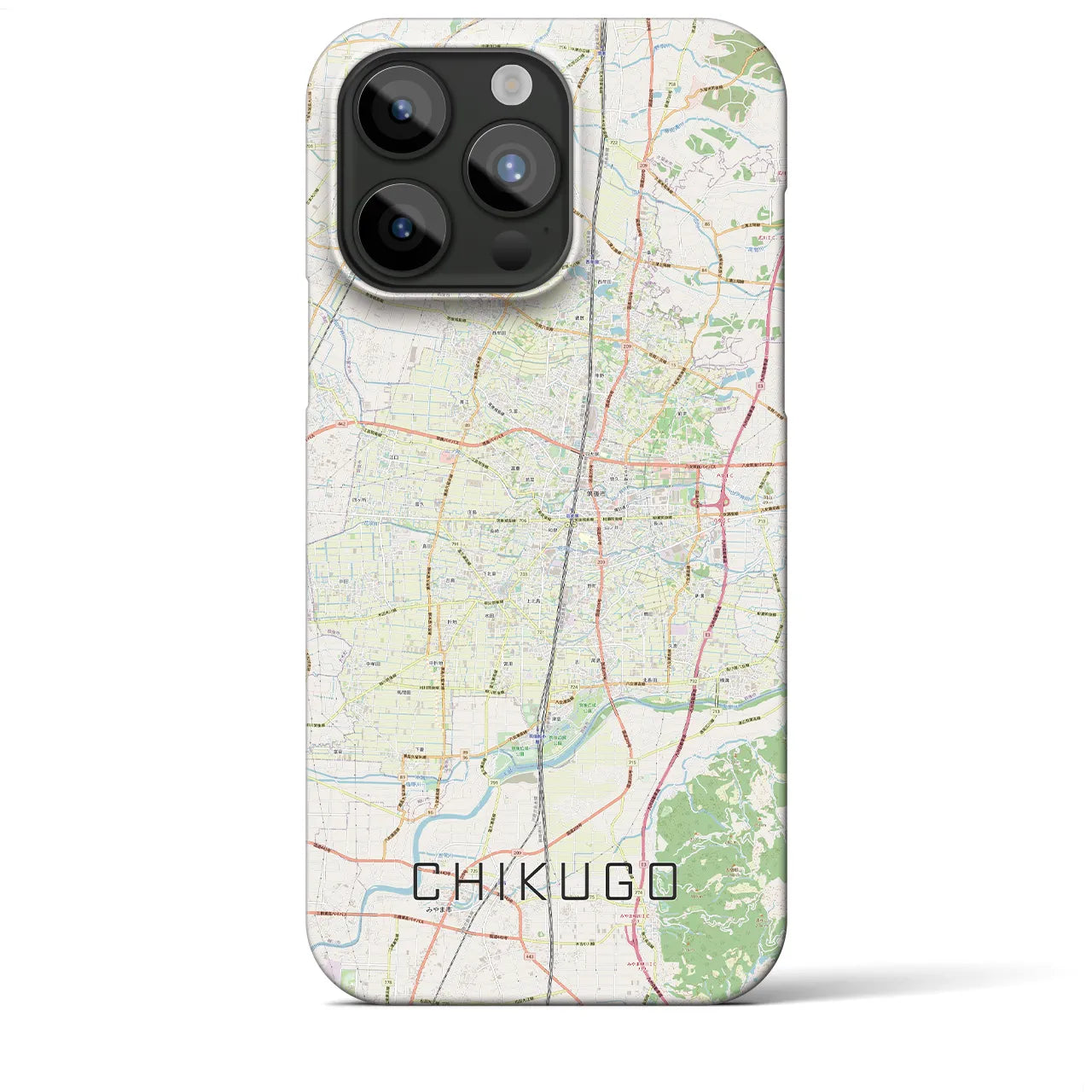 【筑後】地図柄iPhoneケース（バックカバータイプ・ナチュラル）iPhone 15 Pro Max 用