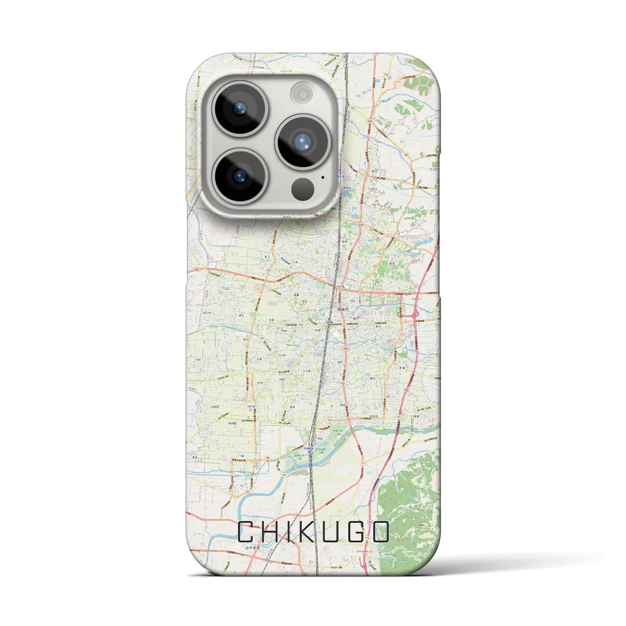 【筑後】地図柄iPhoneケース（バックカバータイプ・ナチュラル）iPhone 15 Pro 用