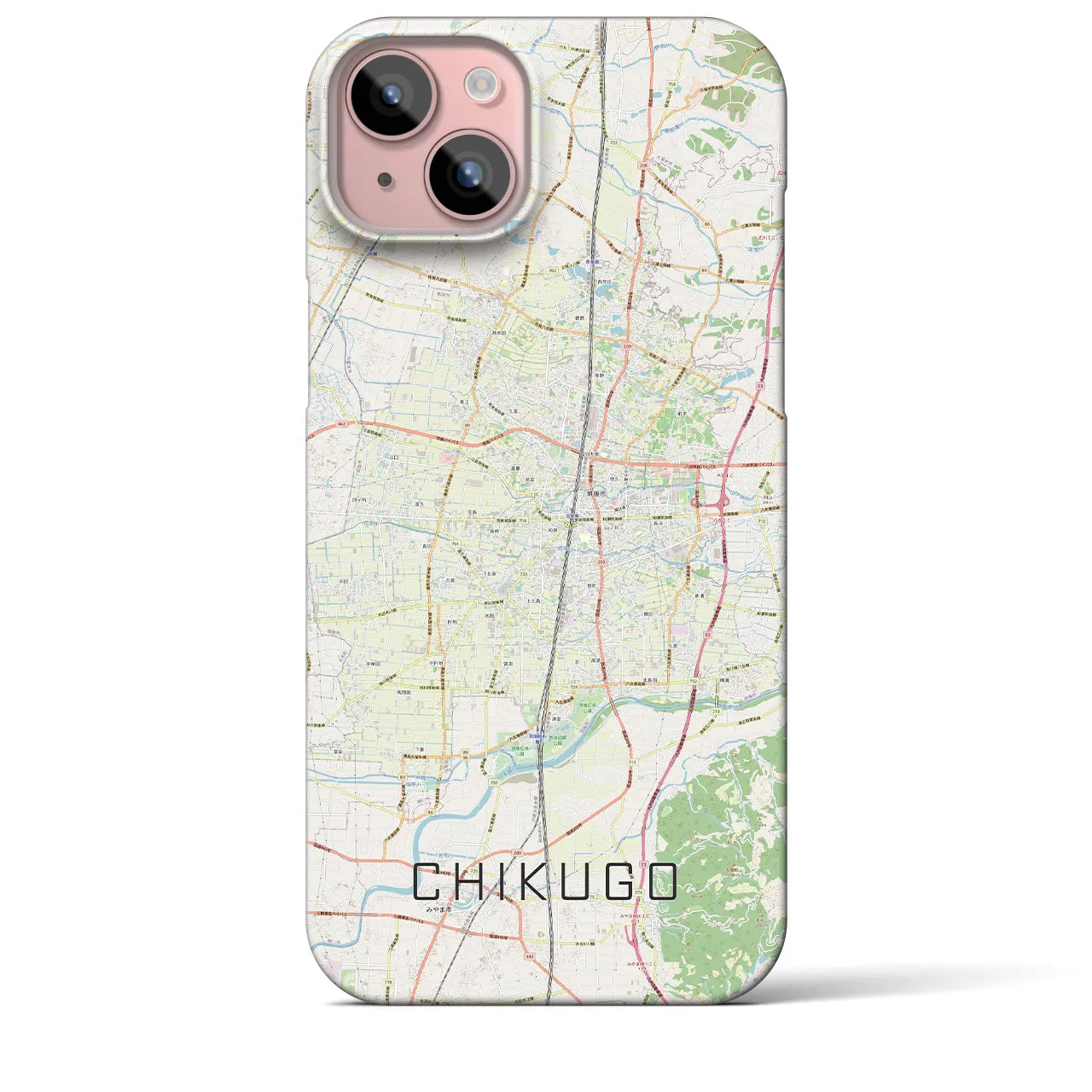 【筑後】地図柄iPhoneケース（バックカバータイプ・ナチュラル）iPhone 15 Plus 用