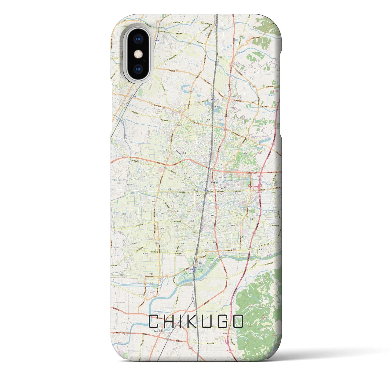 【筑後】地図柄iPhoneケース（バックカバータイプ・ナチュラル）iPhone XS Max 用