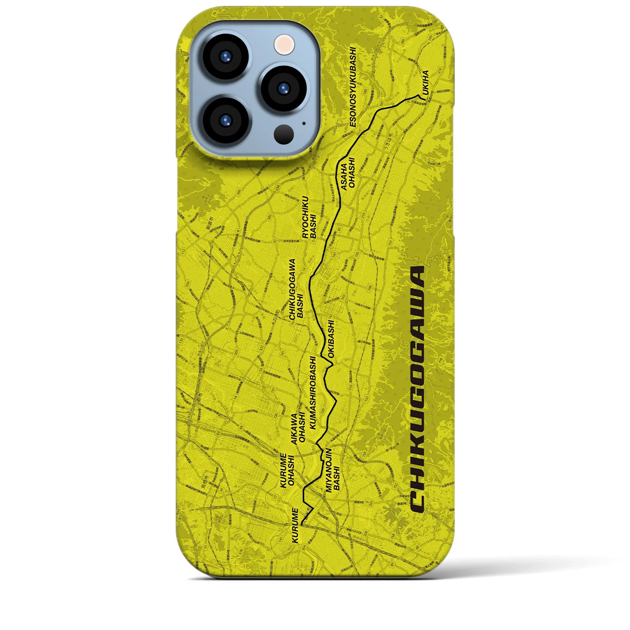 Recipro × Crossfield【筑後川】地図柄iPhoneケース（バックカバータイプ・イエロー）iPhone 13 Pro Max 用