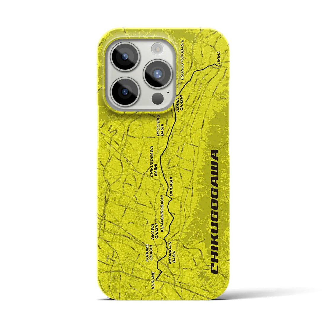 Recipro × Crossfield【筑後川】地図柄iPhoneケース（バックカバータイプ・イエロー）iPhone 15 Pro 用