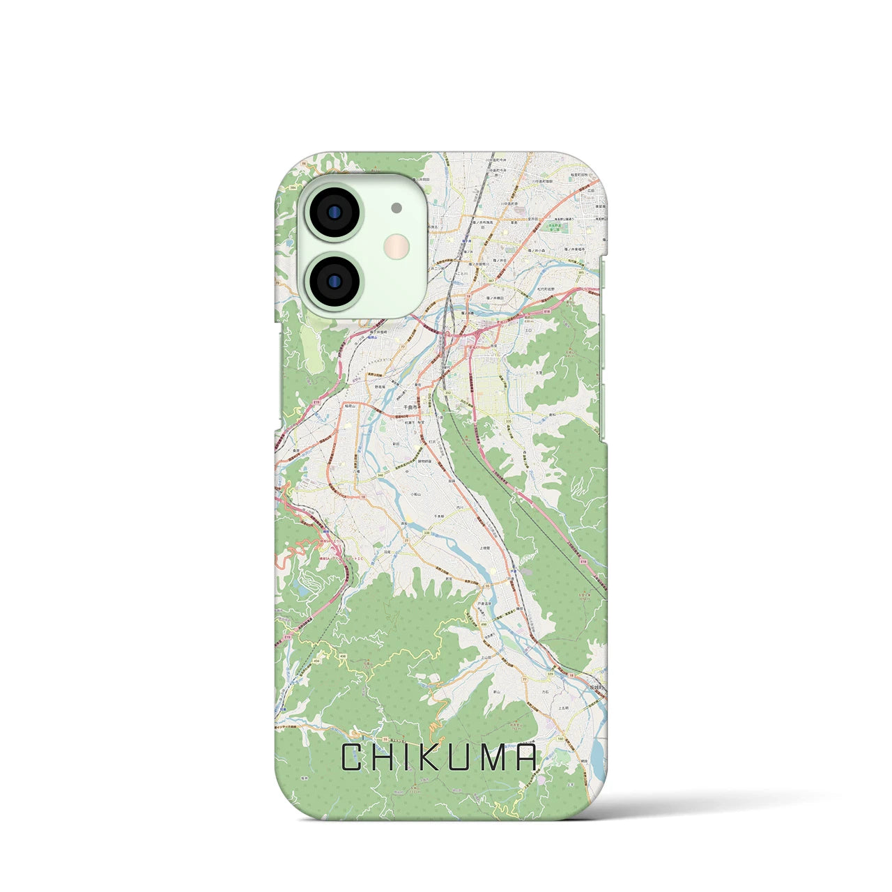 【千曲】地図柄iPhoneケース（バックカバータイプ・ナチュラル）iPhone 12 mini 用