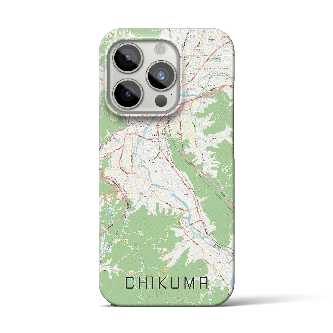 【千曲】地図柄iPhoneケース（バックカバータイプ・ナチュラル）iPhone 15 Pro 用