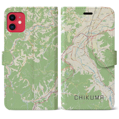 【千曲（長野県）】地図柄iPhoneケース（手帳タイプ）ナチュラル・iPhone 11 用