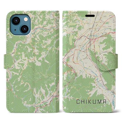 【千曲（長野県）】地図柄iPhoneケース（手帳タイプ）ナチュラル・iPhone 13 用