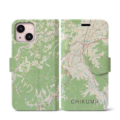 【千曲（長野県）】地図柄iPhoneケース（手帳タイプ）ナチュラル・iPhone 13 mini 用