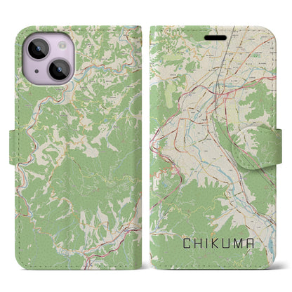 【千曲（長野県）】地図柄iPhoneケース（手帳タイプ）ナチュラル・iPhone 14 用