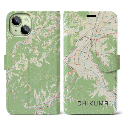 【千曲（長野県）】地図柄iPhoneケース（手帳タイプ）ナチュラル・iPhone 15 用