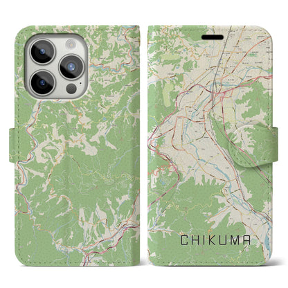 【千曲（長野県）】地図柄iPhoneケース（手帳タイプ）ナチュラル・iPhone 15 Pro 用