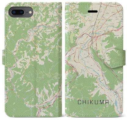 【千曲（長野県）】地図柄iPhoneケース（手帳タイプ）ナチュラル・iPhone 8Plus /7Plus / 6sPlus / 6Plus 用