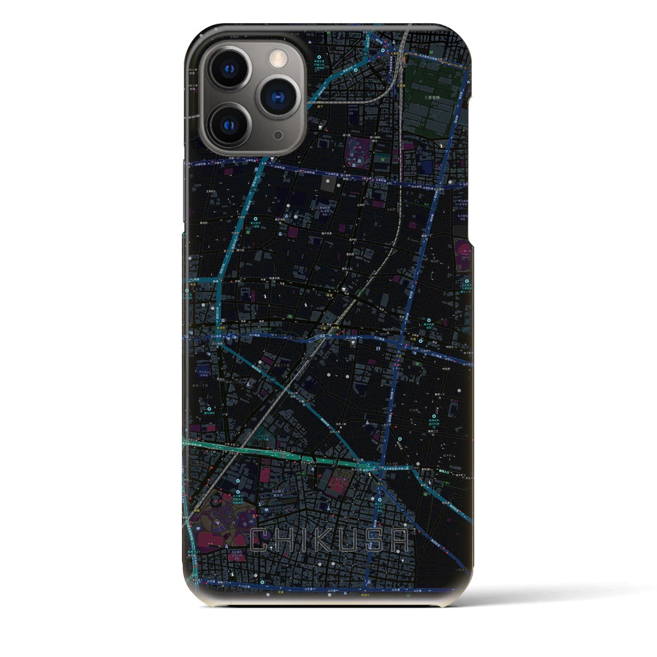 【千種】地図柄iPhoneケース（バックカバータイプ・ブラック）iPhone 11 Pro Max 用