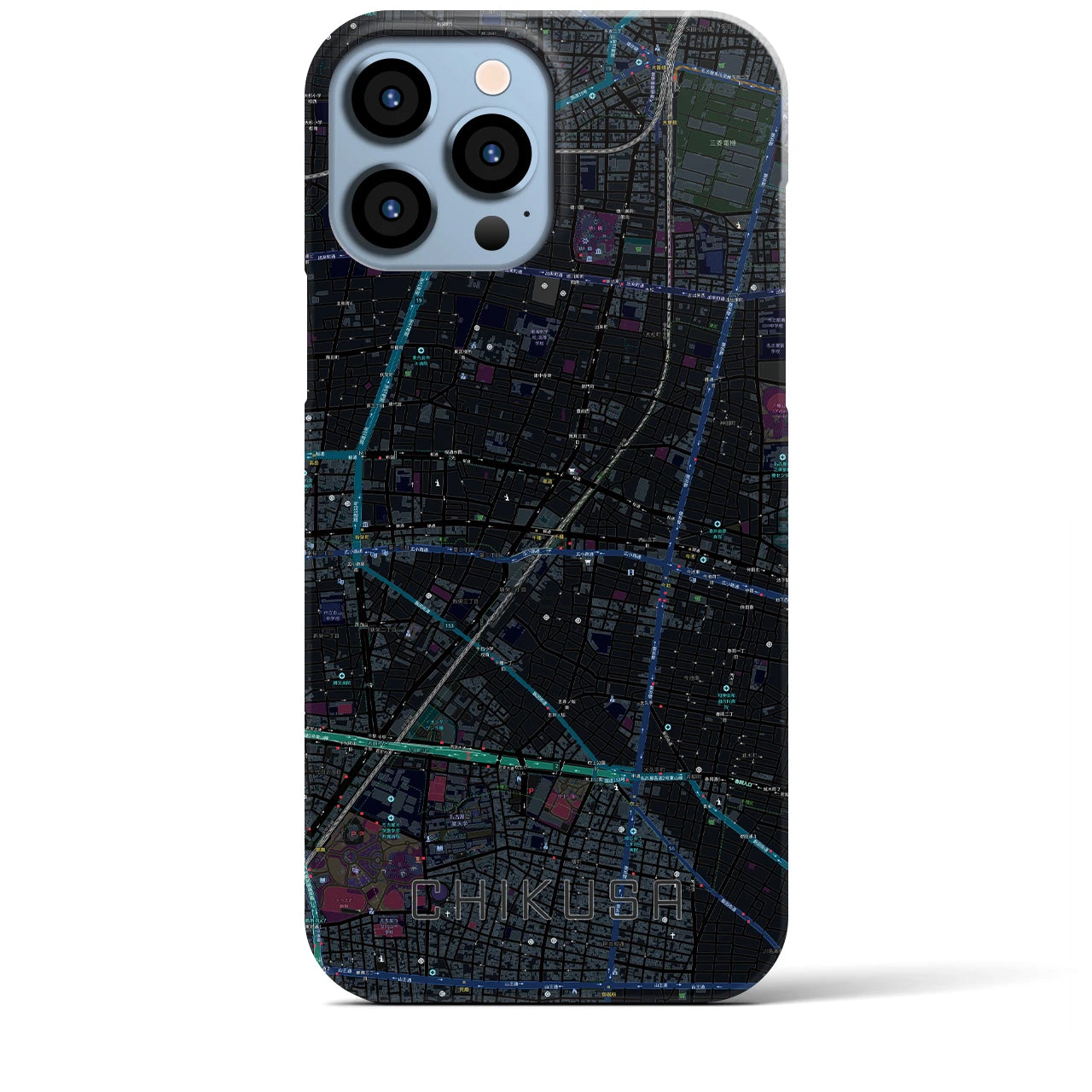 【千種】地図柄iPhoneケース（バックカバータイプ・ブラック）iPhone 13 Pro Max 用