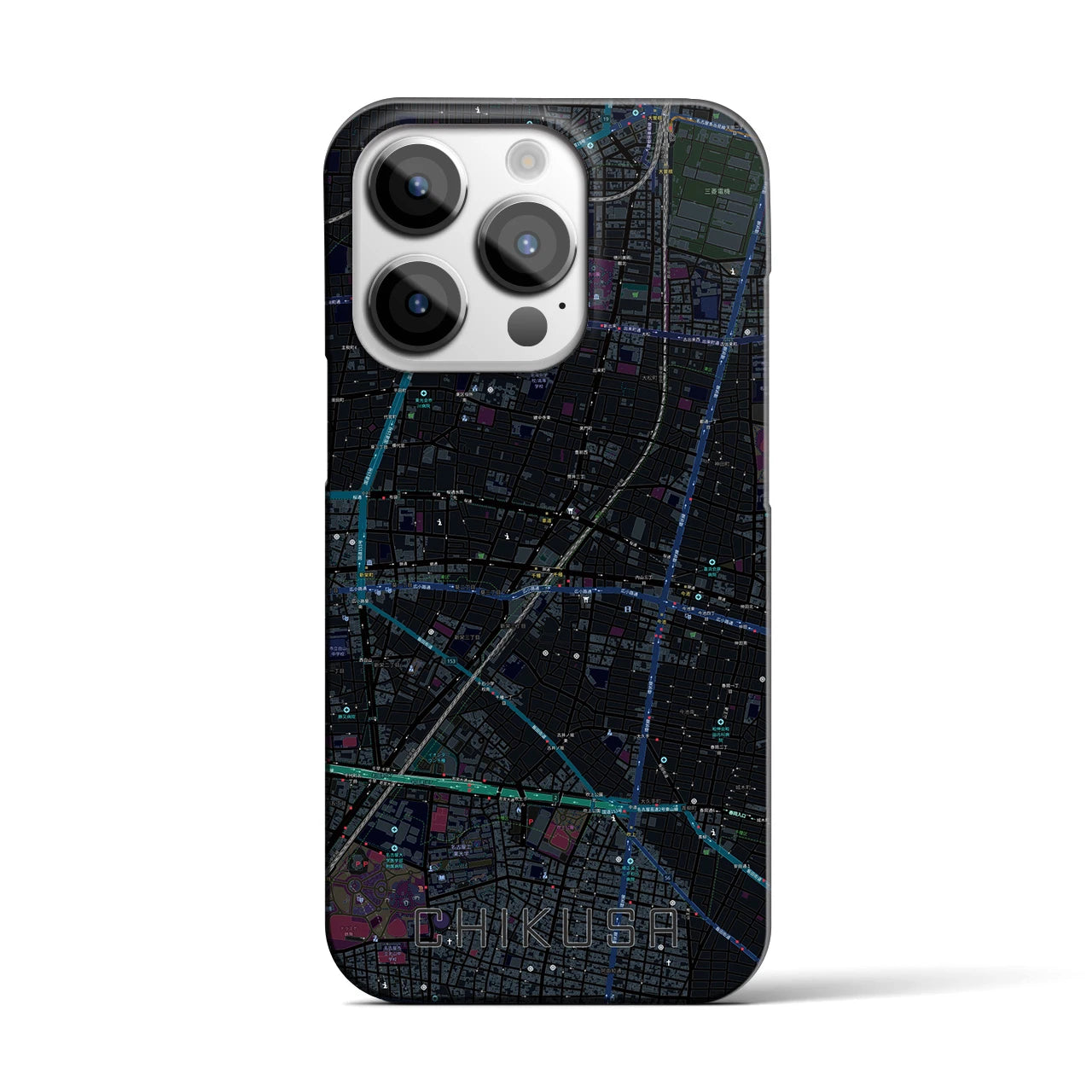 【千種】地図柄iPhoneケース（バックカバータイプ・ブラック）iPhone 14 Pro 用