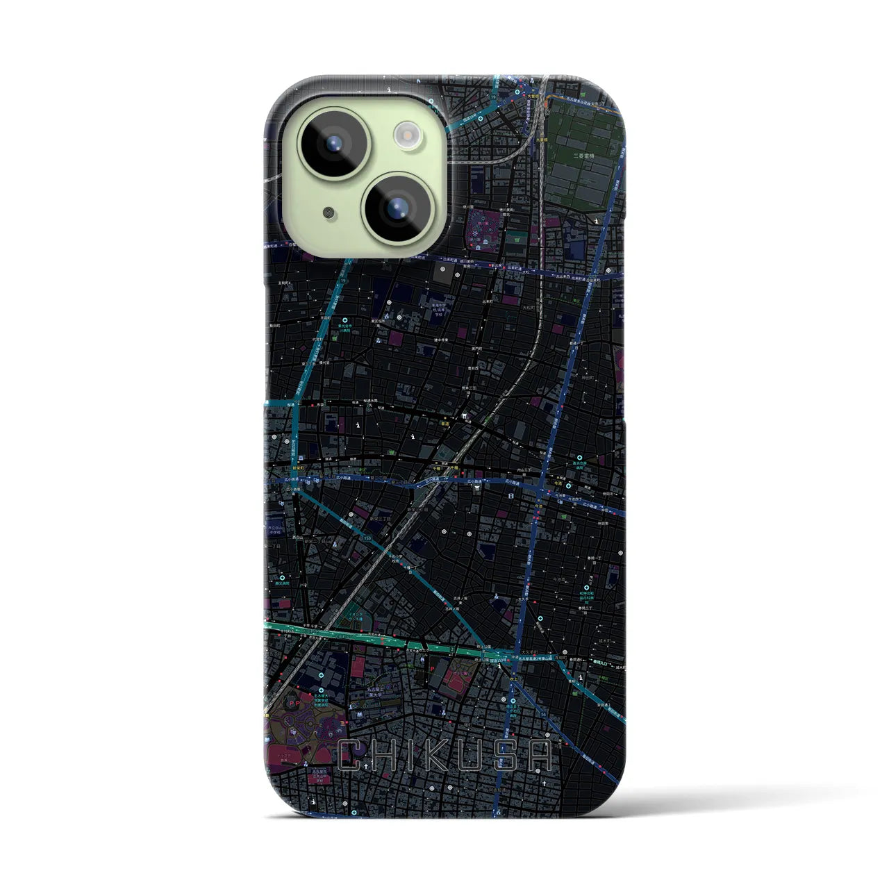 【千種】地図柄iPhoneケース（バックカバータイプ・ブラック）iPhone 15 用