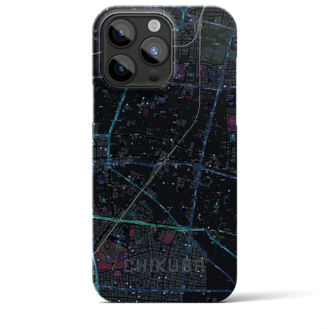 【千種】地図柄iPhoneケース（バックカバータイプ・ブラック）iPhone 15 Pro Max 用