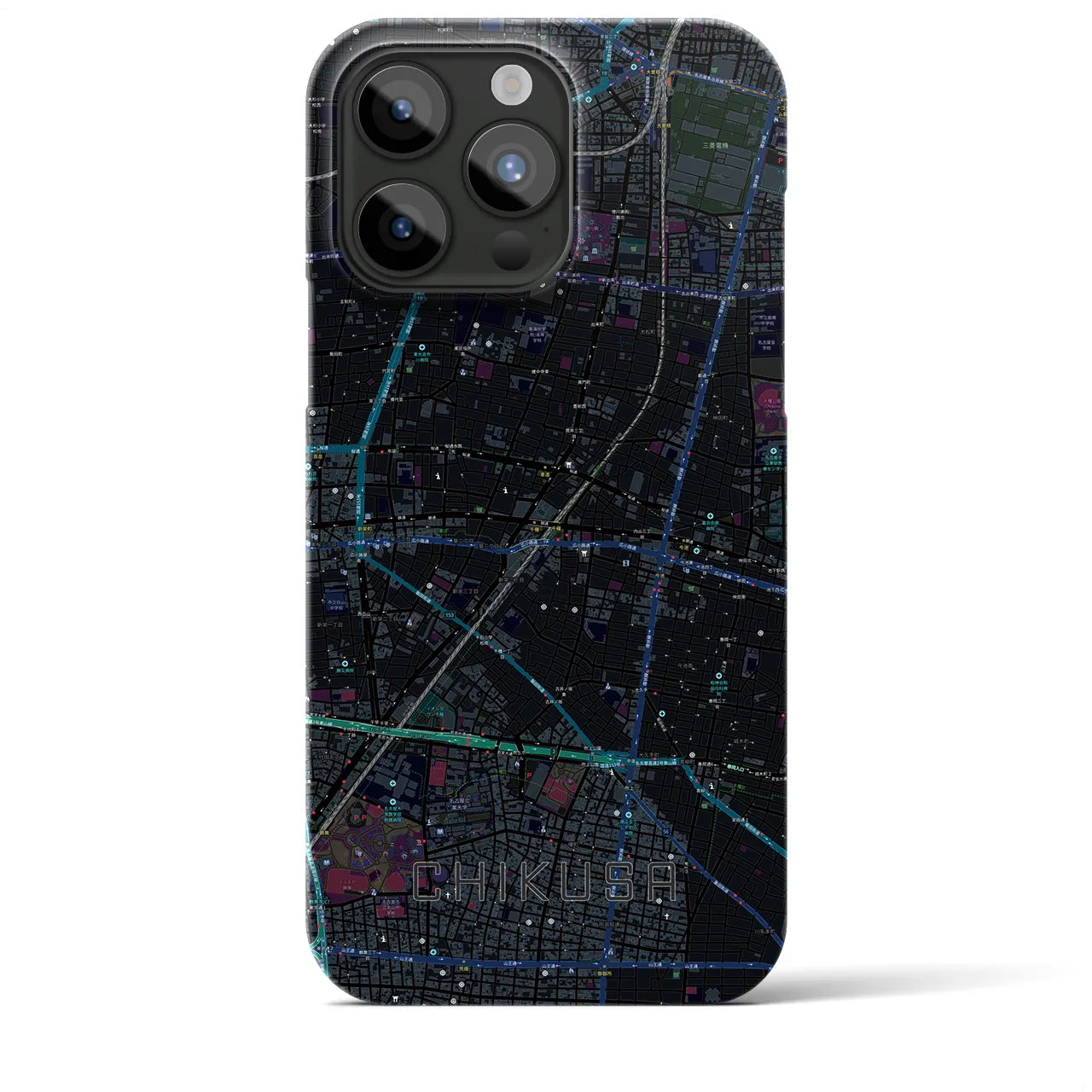 【千種】地図柄iPhoneケース（バックカバータイプ・ブラック）iPhone 15 Pro Max 用
