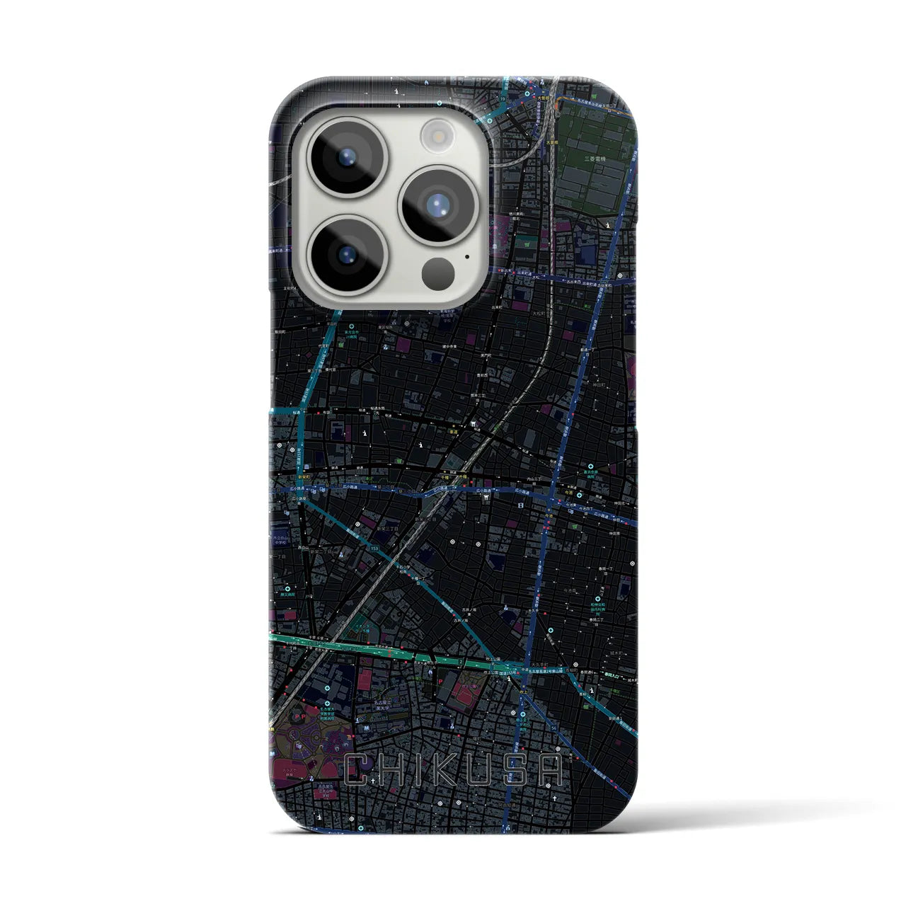 【千種】地図柄iPhoneケース（バックカバータイプ・ブラック）iPhone 15 Pro 用