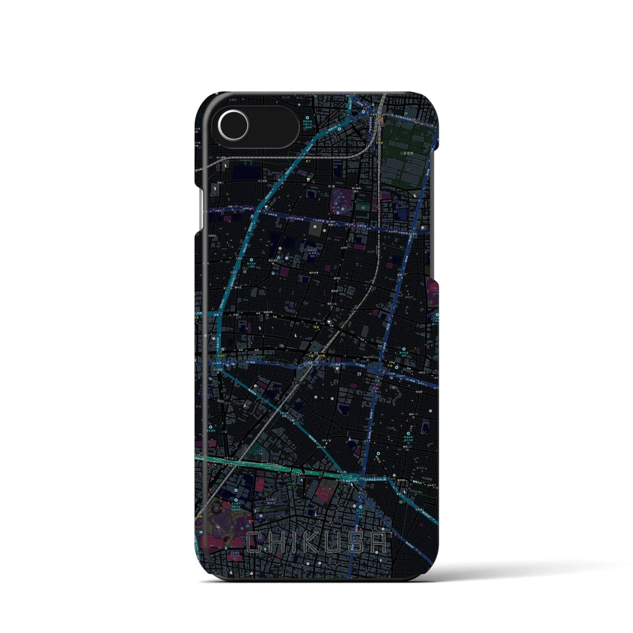 【千種】地図柄iPhoneケース（バックカバータイプ・ブラック）iPhone SE（第3 / 第2世代） / 8 / 7 / 6s / 6 用