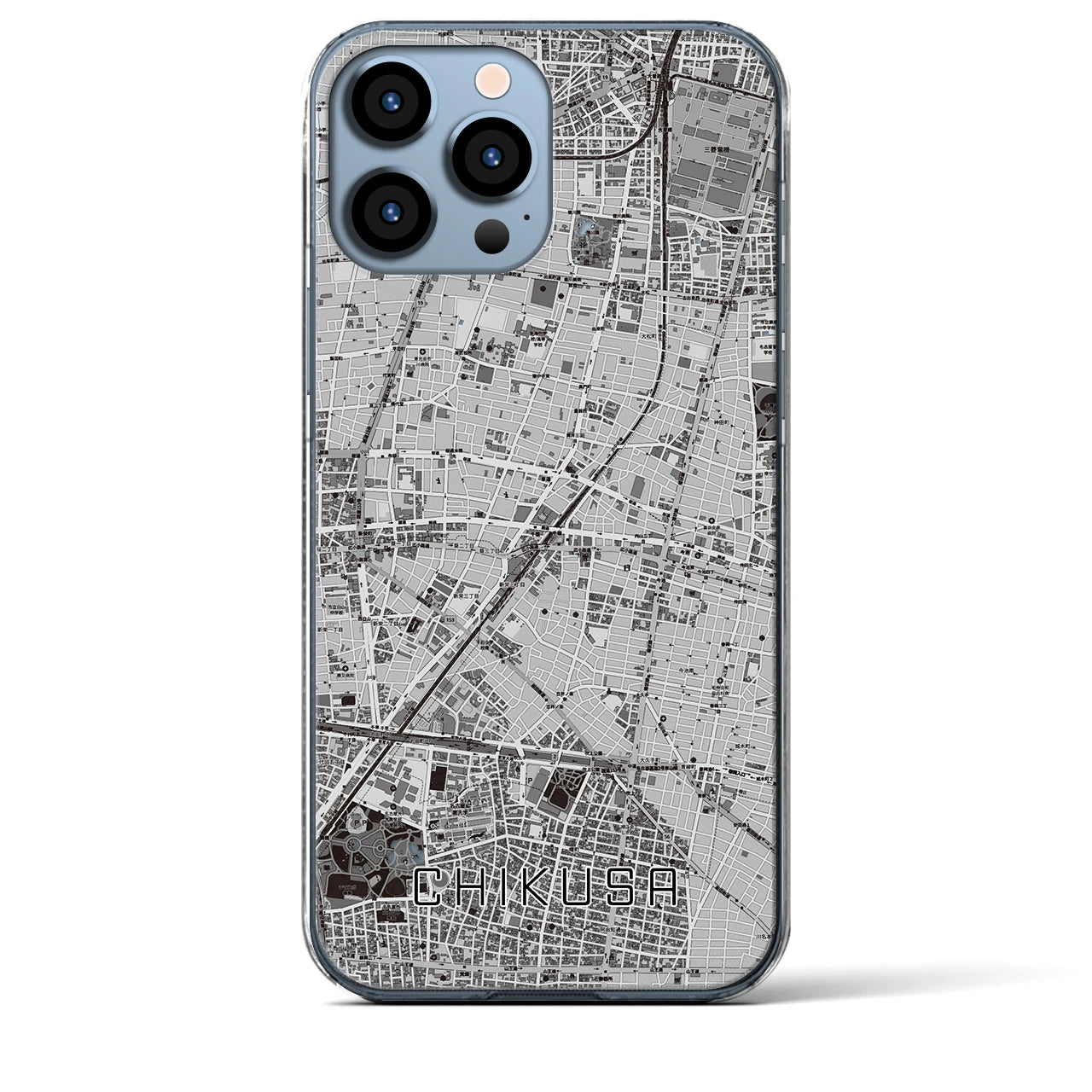 【千種】地図柄iPhoneケース（クリアタイプ・モノトーン）iPhone 13 Pro Max 用