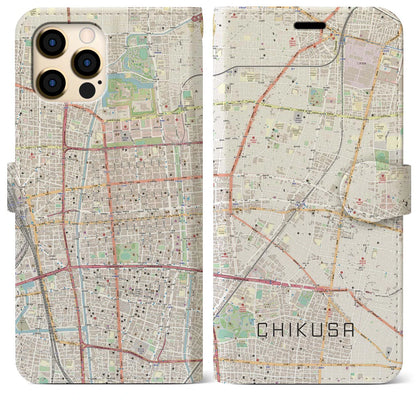 【千種（愛知県）】地図柄iPhoneケース（手帳タイプ）ナチュラル・iPhone 12 Pro Max 用