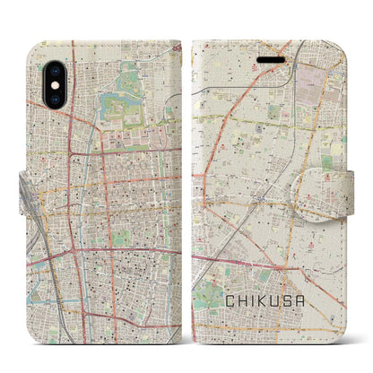 【千種（愛知県）】地図柄iPhoneケース（手帳タイプ）ナチュラル・iPhone XS / X 用