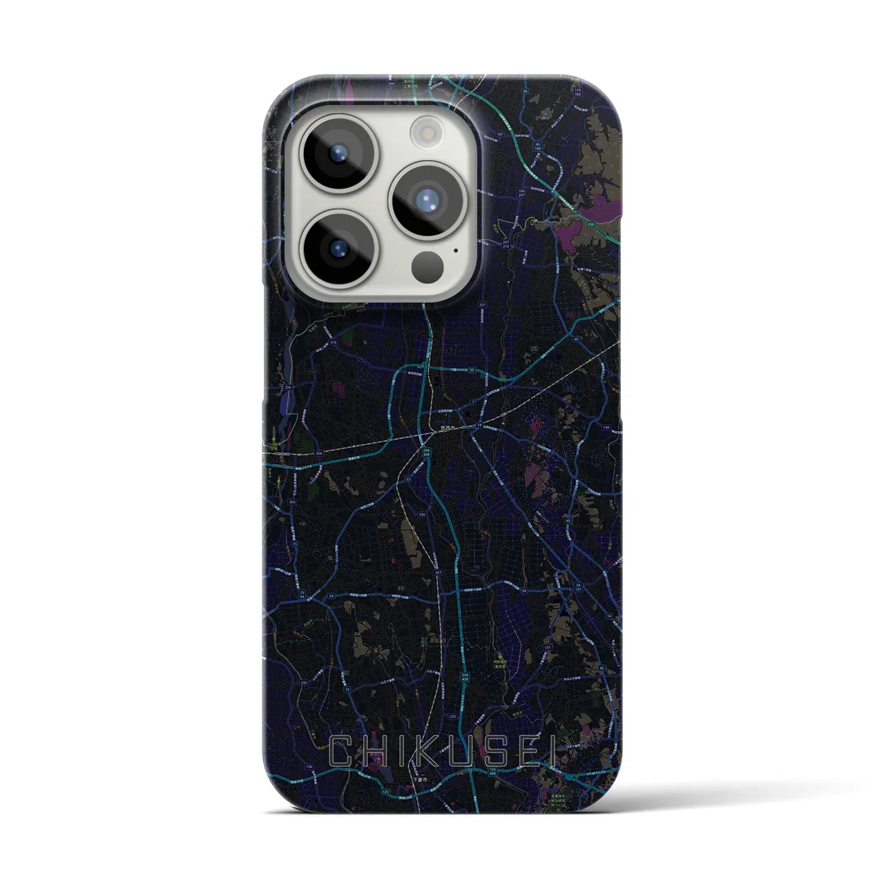 【筑西】地図柄iPhoneケース（バックカバータイプ・ブラック）iPhone 15 Pro 用